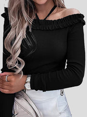 Women's T-Shirts Halter One-Shoulder Long Sleeve T-Shirt