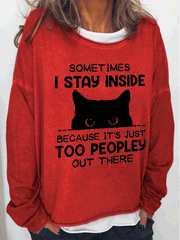 Women's T-Shirts Cat Pattern Crew Neck Long Sleeve T-Shirt