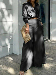 Women's Sets Loose Long Sleeve Top & Wide Leg Pants Two Piece Set