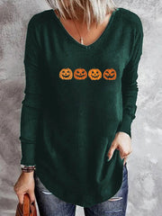 Women's T-Shirts V-Neck Printed Long Sleeve Casual T-Shirt