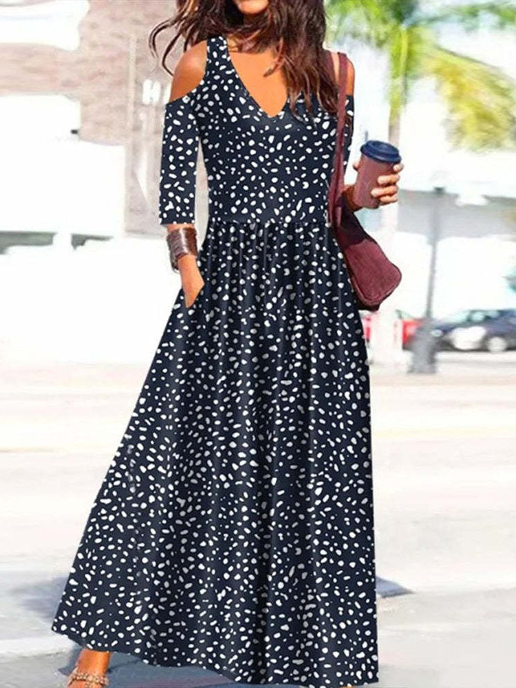 Women's Dresses Printed Off-Shoulder Mid Sleeve Dress