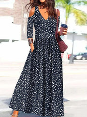 Women's Dresses Printed Off-Shoulder Mid Sleeve Dress