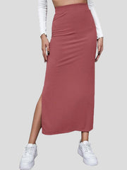 Women's Skirts Solid Slim Fit Slit Long Skirt