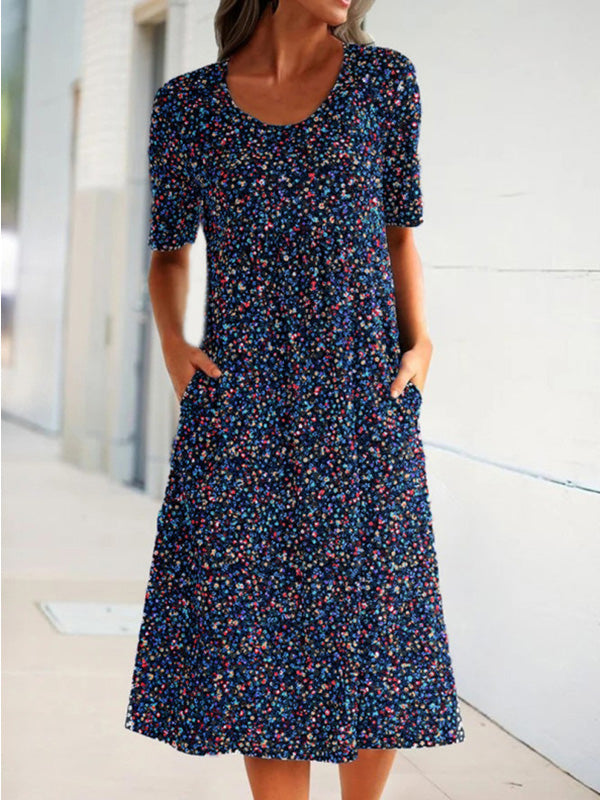 Women's Dresses Printed Crew Neck Short Sleeve Pocket Dress
