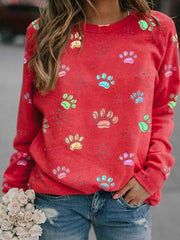 Women's T-Shirts Animal Paw Print Long Sleeve T-Shirt