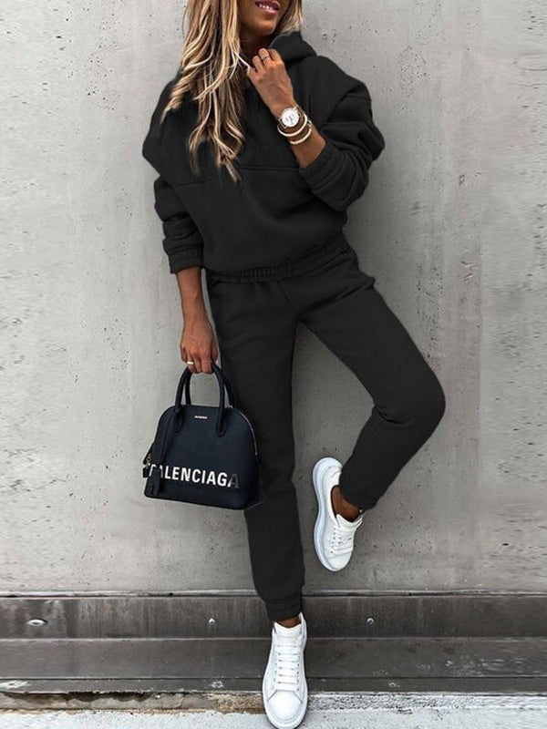 Women's Sets Solid Long Sleeve Hoody & Pants Two-Piece Set