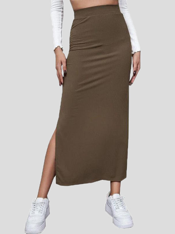 Women's Skirts Solid Slim Fit Slit Long Skirt