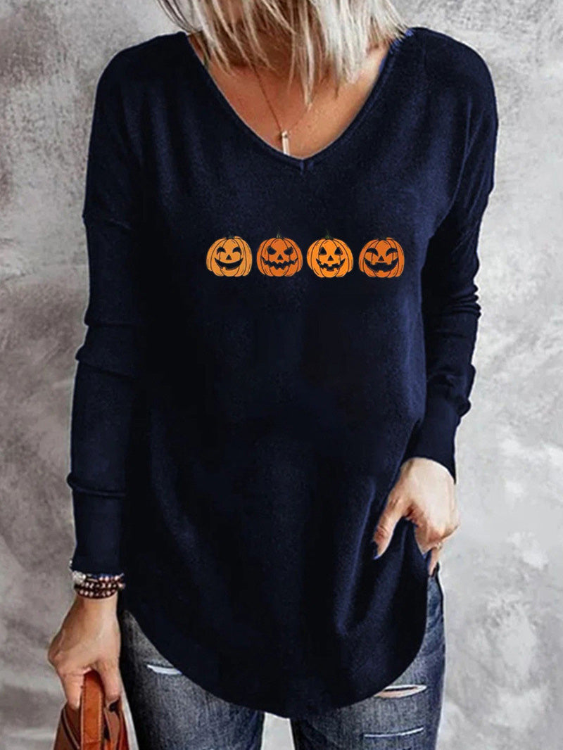 Women's T-Shirts V-Neck Printed Long Sleeve Casual T-Shirt
