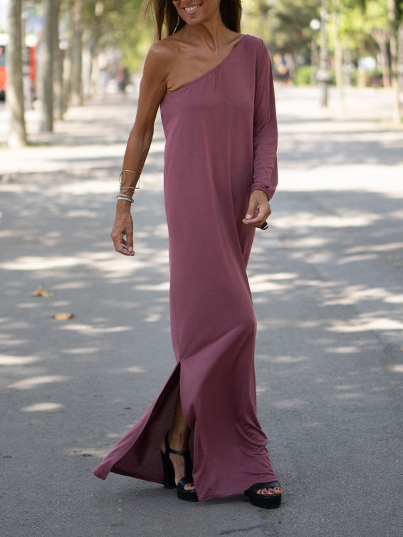 Women's Dresses Solid Sloping Shoulder Casual Dress