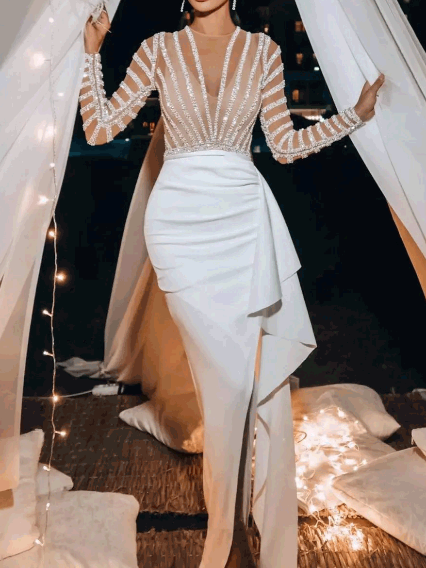 Women's Dresses Sequins Long Sleeve Irregular Dress