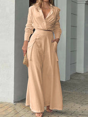 Women's Sets Loose Long Sleeve Top & Wide Leg Pants Two Piece Set