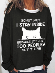 Women's T-Shirts Cat Pattern Crew Neck Long Sleeve T-Shirt