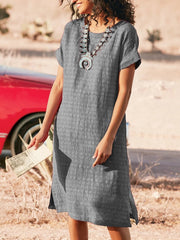 Women's Dresses Round Neck Short Sleeve Slit Dress