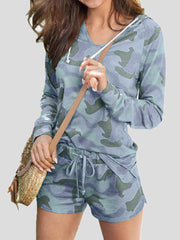 Women's Sets Camouflage Long Sleeve Hoodie & Shorts Two-Piece Set