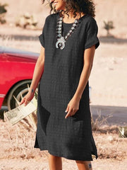 Women's Dresses Round Neck Short Sleeve Slit Dress
