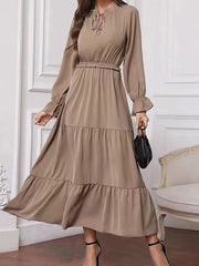 Women's Dresses Solid Long Sleeve Tie Maxi Dress