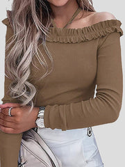 Women's T-Shirts Halter One-Shoulder Long Sleeve T-Shirt