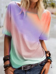 Women's T-Shirts Crewneck Rainbow Print Short Sleeve T-Shirt