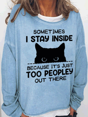 Women's T-Shirts Cat Pattern Crew Neck Long Sleeve T-Shirt