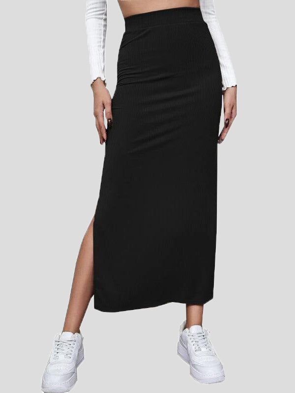 Women's Skirts Solid Slim Fit Slit Long Skirt