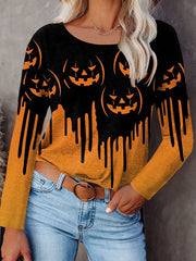 Women's T-Shirts Halloween Print Crew Neck Long Sleeve T-Shirt
