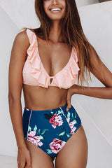 Print Ruffles High Waist Bikini Set