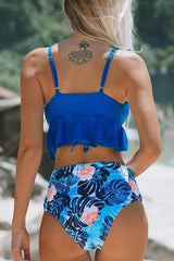 Print Ruffles High Waist Bikini Set