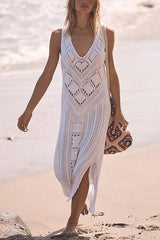 V Neck Hollow Slit Tank Cover Up