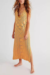 V Neck Hollow Slit Tank Cover Up