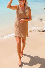 U Neck Sleeveless Slit Mini Cover Up