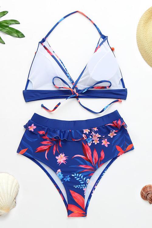 Pom Pom Floral High Waist Bikini Set