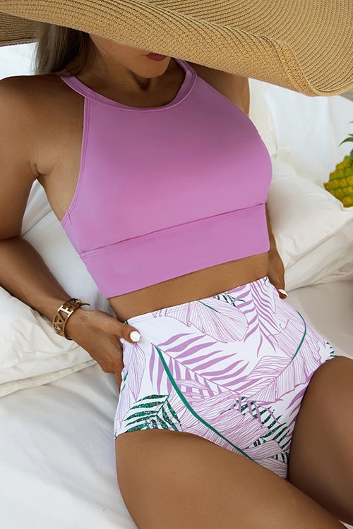 Leaf High Waist Tank Bikini Set