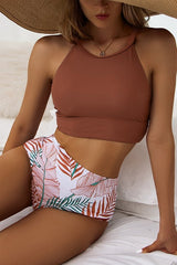 Leaf High Waist Tank Bikini Set