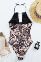 Leaf Mesh Halter Neck One Piece Swimwear