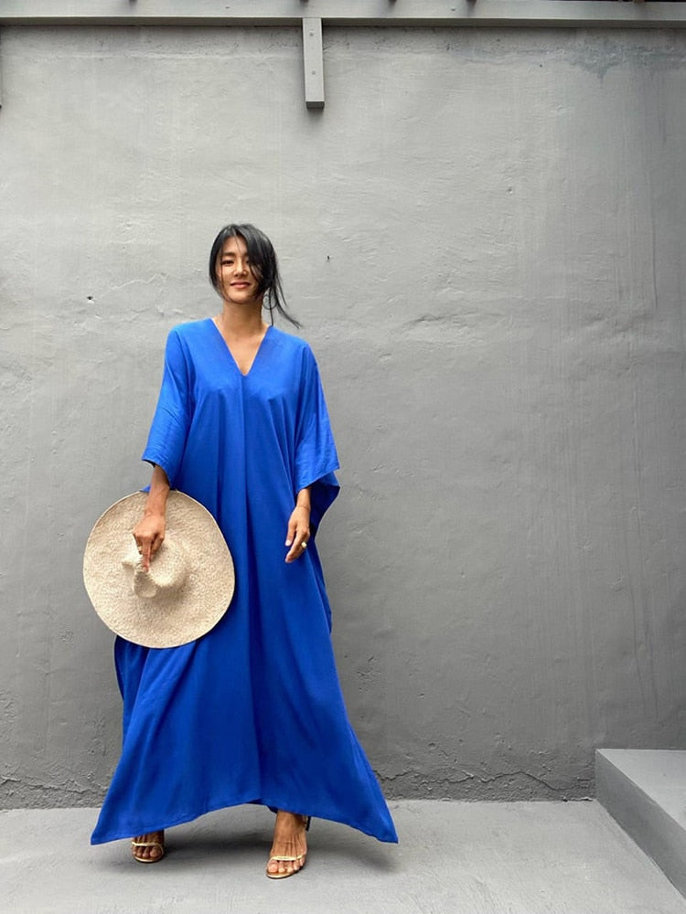 Boho Maxi Dress, Beach Dress, Kaftan Zaynab in Red, Blue, White and Yellow