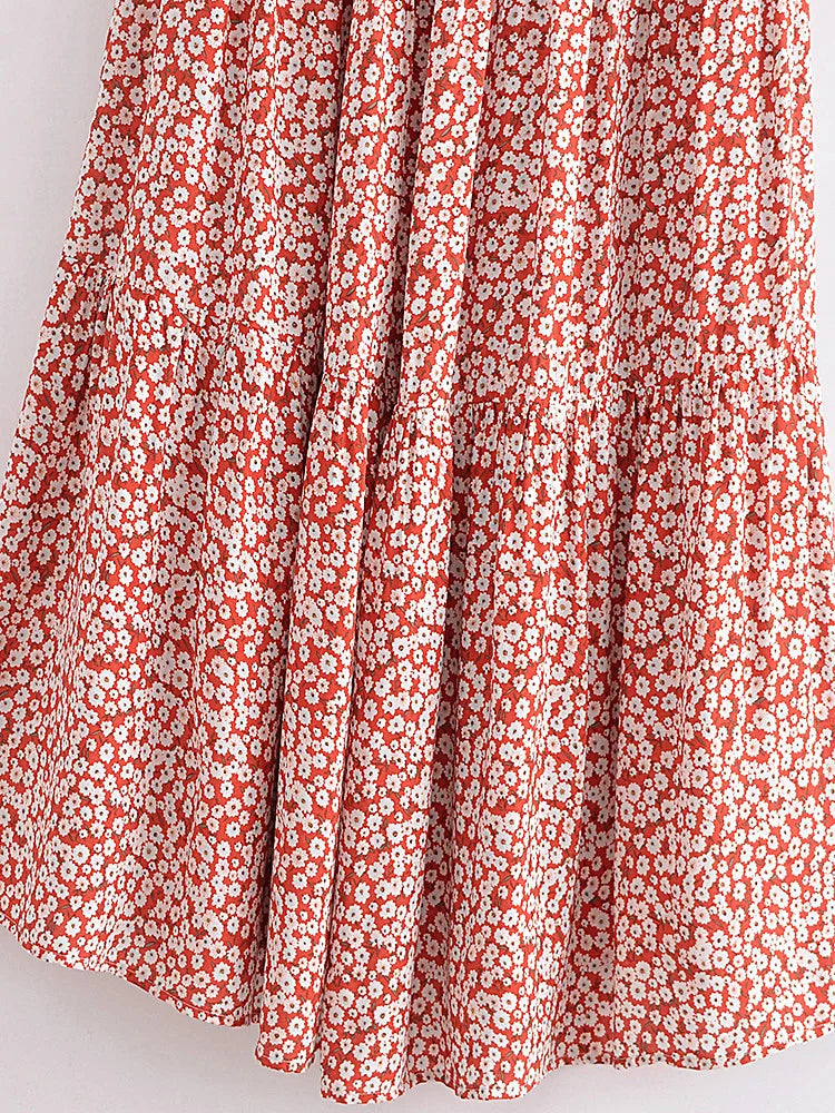 Maxi Dress - Boho Dress - Maxi Boho Sundress - Red White Daisy