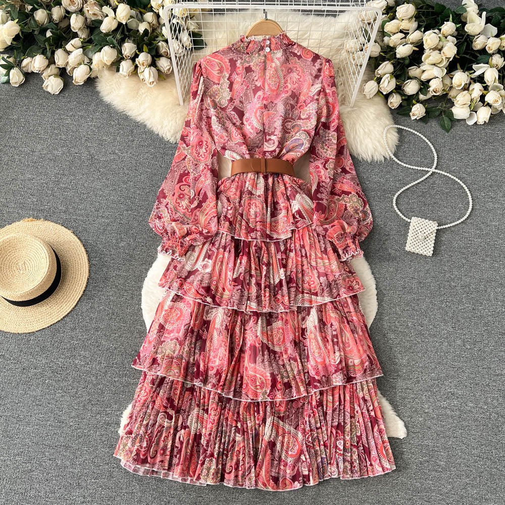 Maxi Dress - Boho Vintage Pleated Dress - Summer Print Floral Vintage Charlotte Yellow