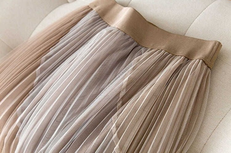 Boho Skirt, Hippie Skirts, Midi Pleated Skirt, Amanda Tulle Skirt in Apricot