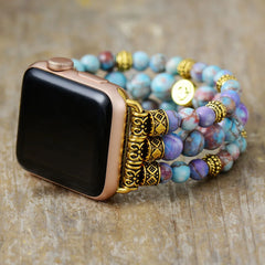 Boho Apple Watch Band - Gold Imperial Jaspers Beads Wrist Stretch Bracelet