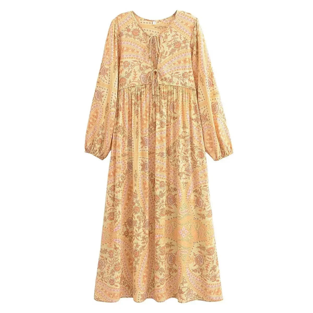 Gown Dress - Boho Maxi Dress - Loose Dress Maeve Paisley in Pink and Orange