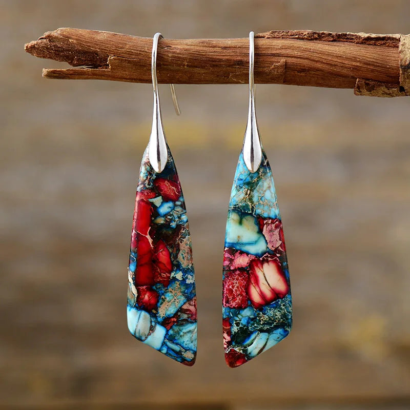 Boho Dangle Earrings - Silver-Plated Jasper Drop Earrings