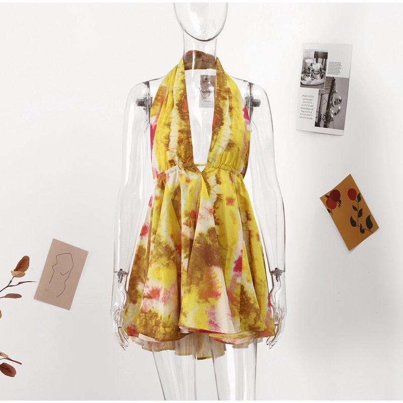 Boho Beach Dress - Mini Sexy Tie Dye Backless Halter Dress - Inner Wanderer