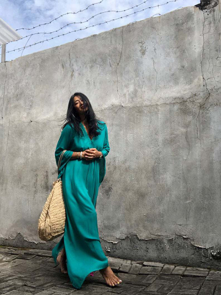 Boho Maxi Dress, Beach Dress, Kaftan Zaynab in Red, Blue, White and Yellow