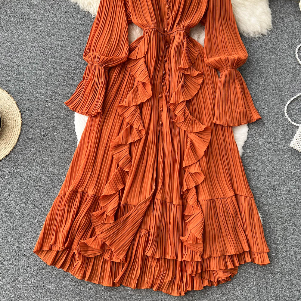 Maxi Dress, Boho Vintage Pleated Dress, Josephine Gown in Blue, Yellow, Orange and Pink