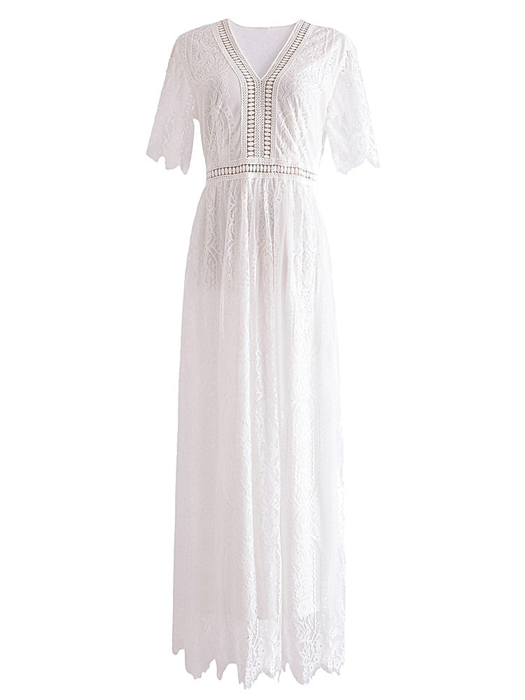 Maxi Dress - Boho Dress - Sundress - Lace Dress - White Altar