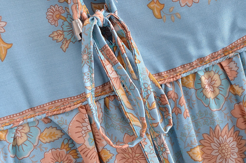 Gown Dress, Boho Maxi Dress, Loose Dress, Blue Maribel Datura