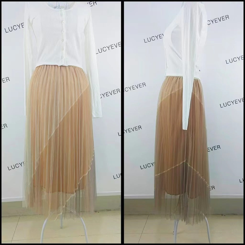 Boho Skirt, Hippie Skirts, Midi Pleated Skirt, Amanda Tulle Skirt in Apricot