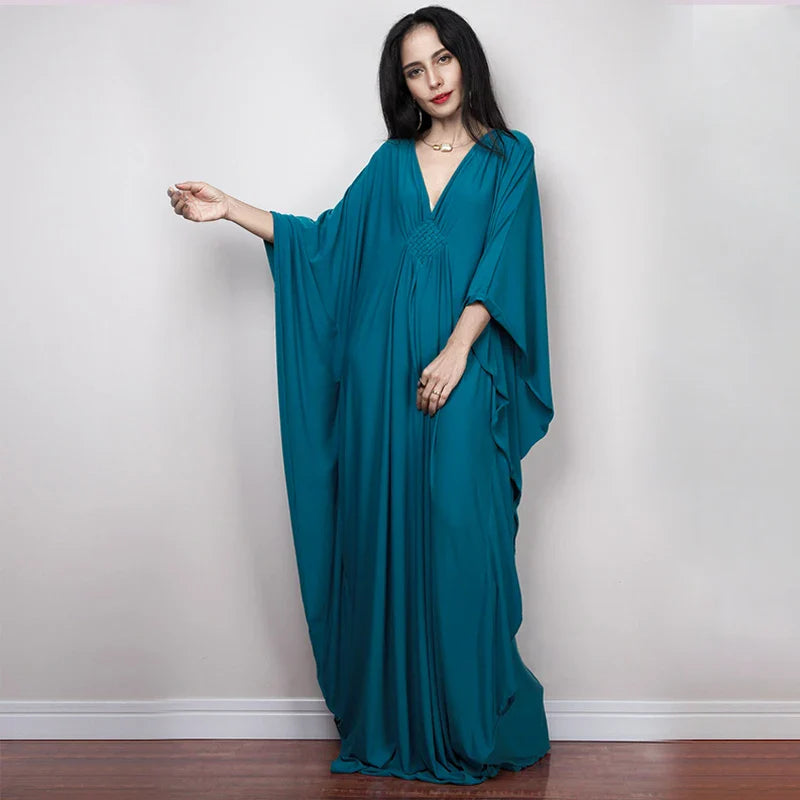 Boho Maxi Dress - Beach Dress, Kaftan Dress Tie White Harmony in 15 colors