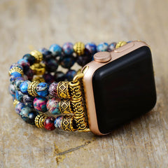 Boho Apple Watch Band - Silver Gothic Purple Jaspers Beads Wrist Stretch Bracelet