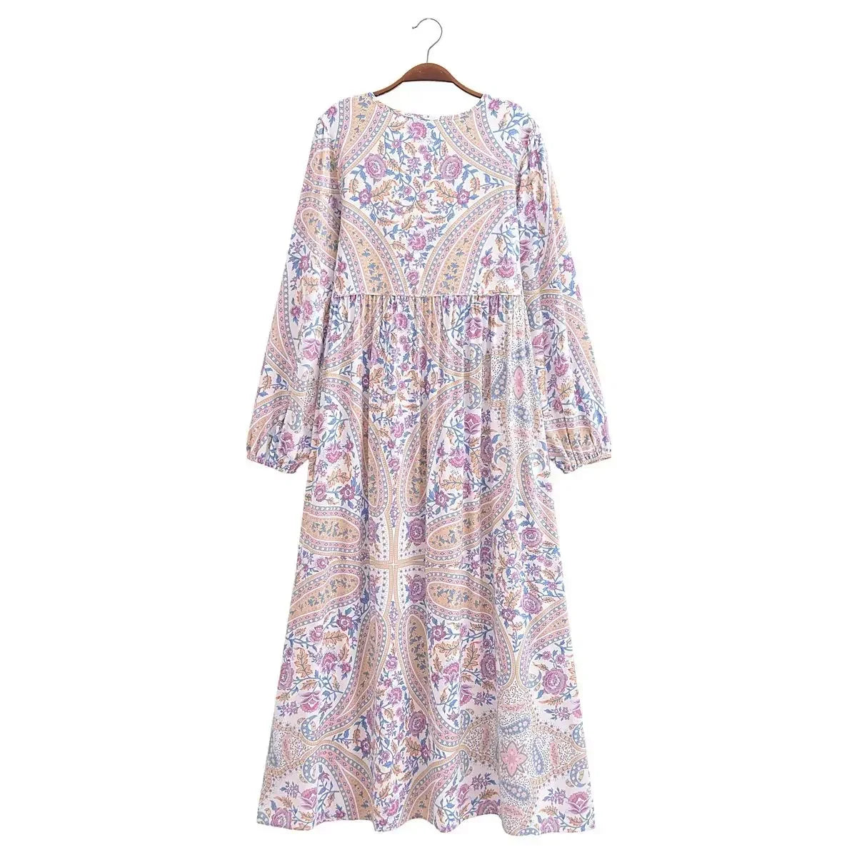 Gown Dress - Boho Maxi Dress - Loose Dress Maeve Paisley in Pink and Orange